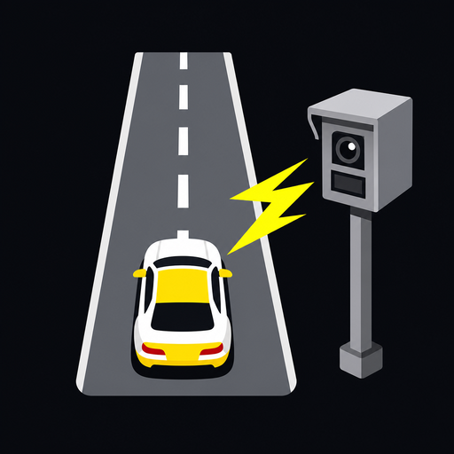 Blitz Wächter App-Icon: Auto auf der Straße mit Blitzer